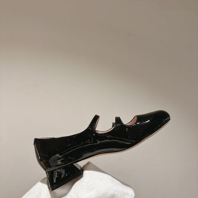 MINI TRES VIVIER STRASS BUCKLE BABIES BALLERINAS IN BLACK PATENT CALFSKIN