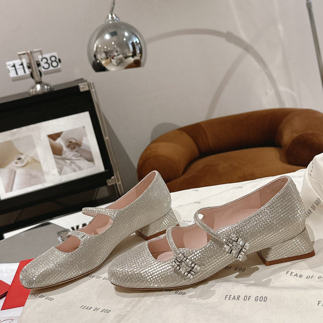 MINI TRES VIVIER STRASS BUCKLE BABIES BALLERINAS IN BEIGE CALFSKIN FULLY EMBELLISHED CRYSTALS