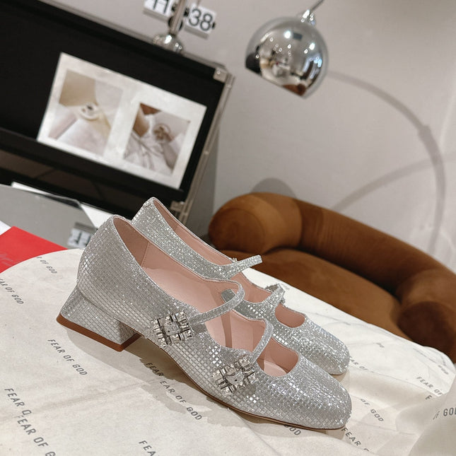 MINI TRES VIVIER STRASS BUCKLE BABIES BALLERINAS IN SILVER CALFSKIN FULLY EMBELLISHED CRYSTALS