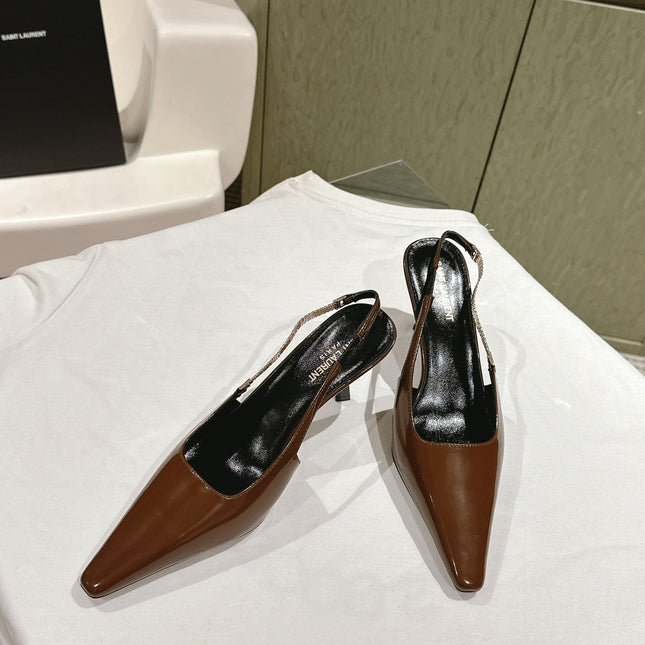 BLAKE SLINGBACK PUMPS 80 IN BROWN PATENT LEATHER