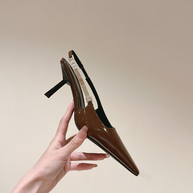 BLAKE SLINGBACK PUMPS 80 IN BROWN PATENT LEATHER