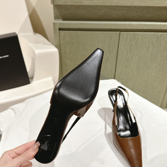 BLAKE SLINGBACK PUMPS 80 IN BROWN PATENT LEATHER