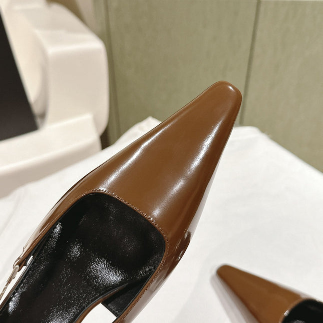 BLAKE SLINGBACK PUMPS 80 IN BROWN PATENT LEATHER