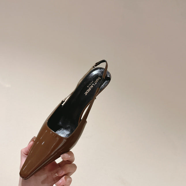 BLAKE SLINGBACK PUMPS 80 IN BROWN PATENT LEATHER