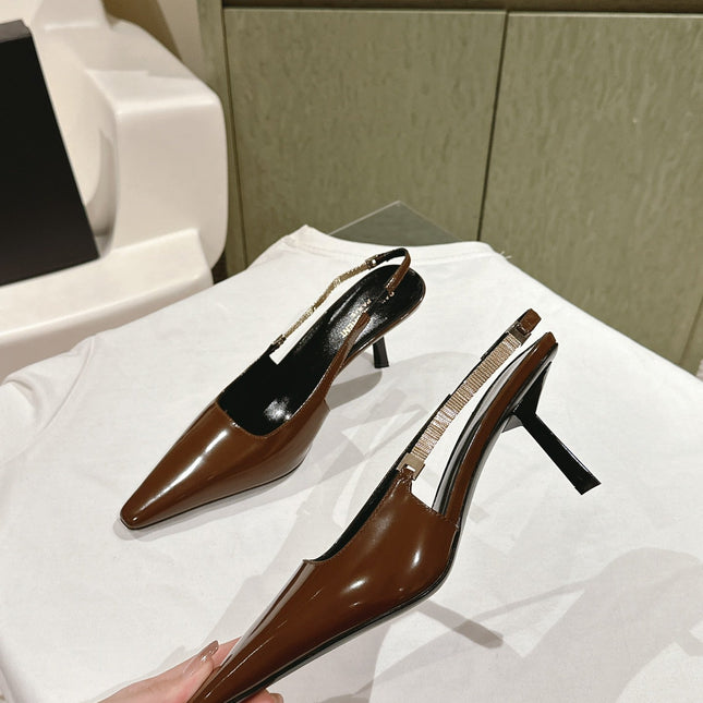 BLAKE SLINGBACK PUMPS 80 IN BROWN PATENT LEATHER