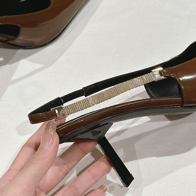 BLAKE SLINGBACK PUMPS 80 IN BROWN PATENT LEATHER