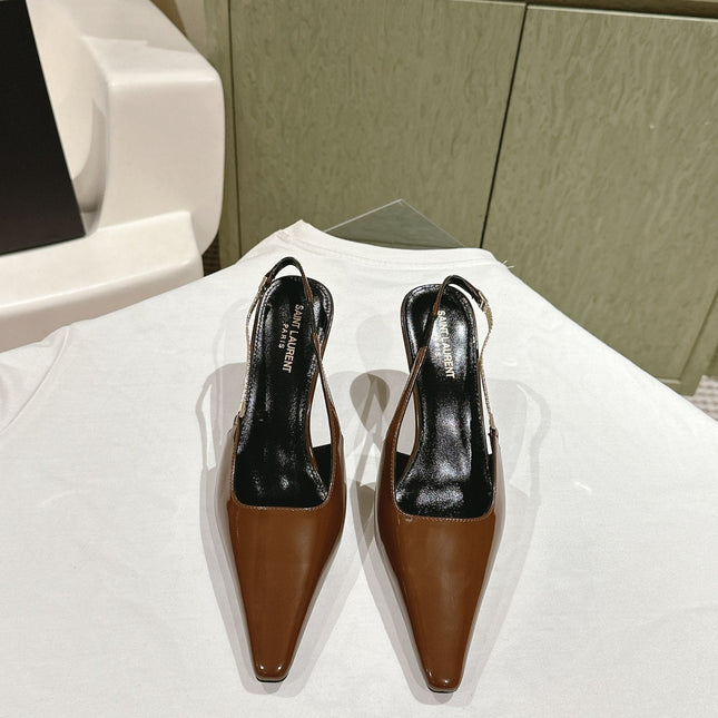 BLAKE SLINGBACK PUMPS 80 IN BROWN PATENT LEATHER