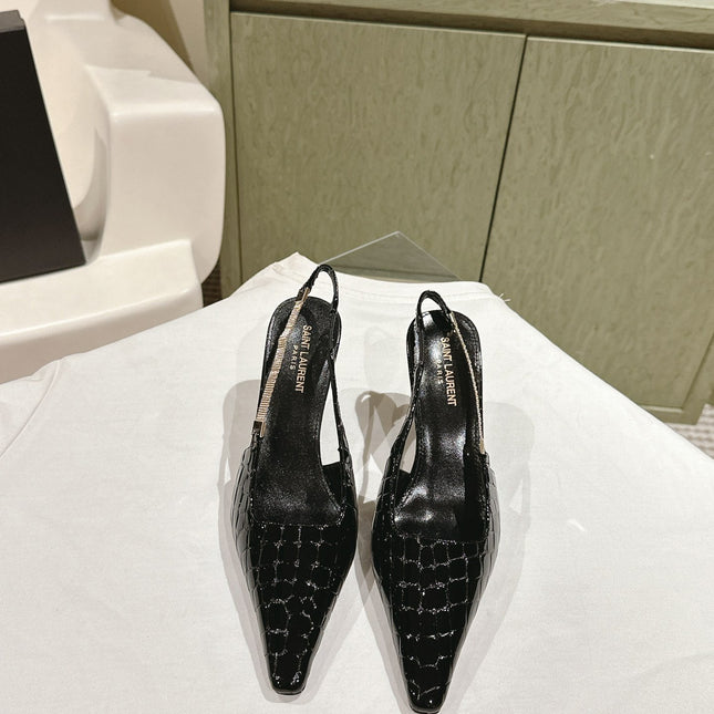 BLAKE SLINGBACK PUMPS 80 IN BLACK CROCODILE-EMBOSSED LEATHER