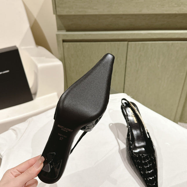 BLAKE SLINGBACK PUMPS 80 IN BLACK CROCODILE-EMBOSSED LEATHER