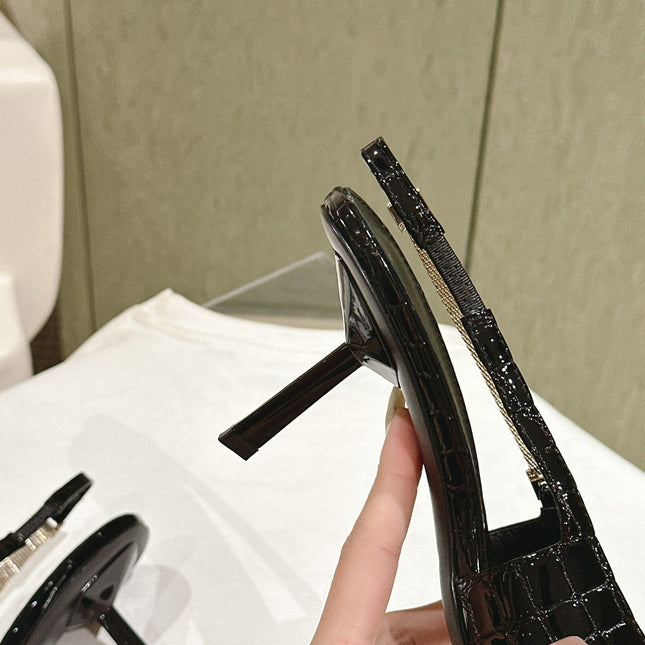 BLAKE SLINGBACK PUMPS 80 IN BLACK CROCODILE-EMBOSSED LEATHER