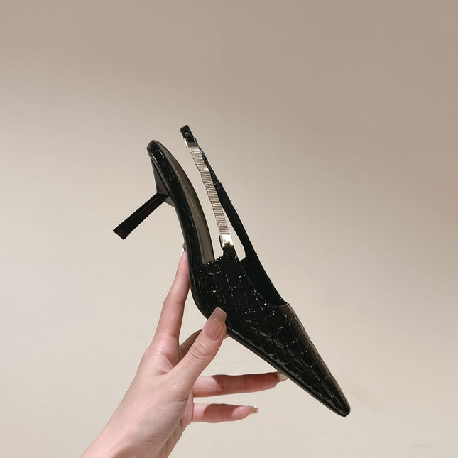 BLAKE SLINGBACK PUMPS 80 IN BLACK CROCODILE-EMBOSSED LEATHER
