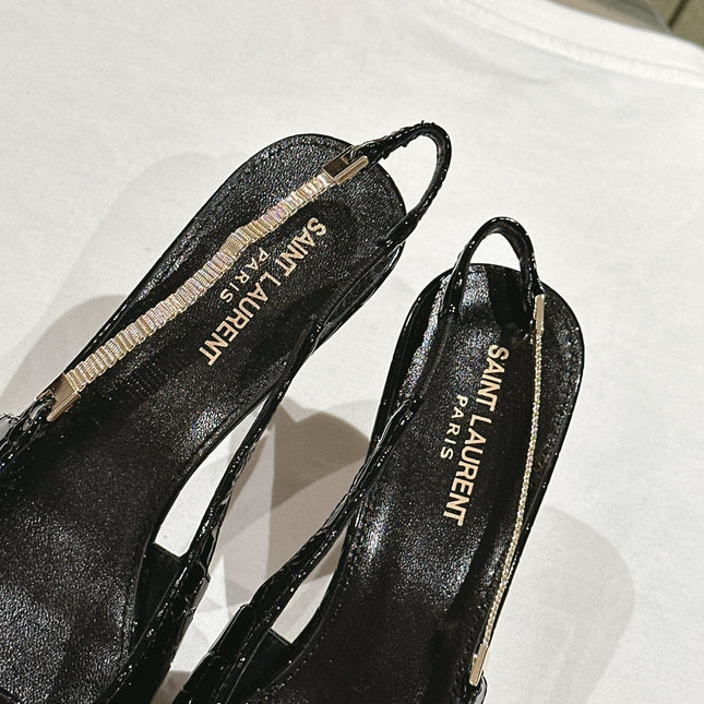 BLAKE SLINGBACK PUMPS 80 IN BLACK CROCODILE-EMBOSSED LEATHER