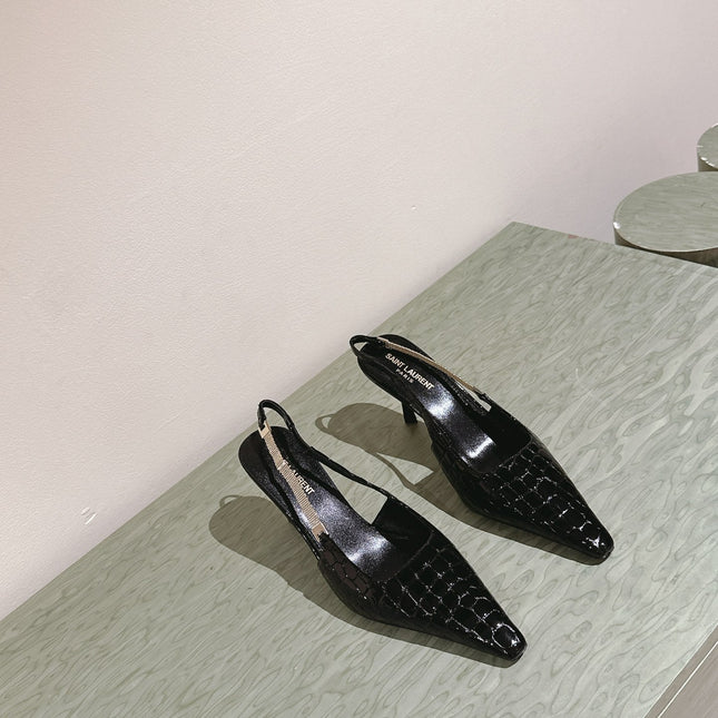 BLAKE SLINGBACK PUMPS 80 IN BLACK CROCODILE-EMBOSSED LEATHER