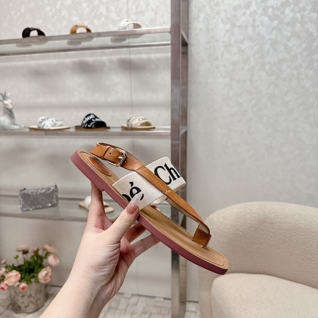 THONG SANDALS IN CINNAMON BROWN CALFSKIN AND WHITE CANVAS