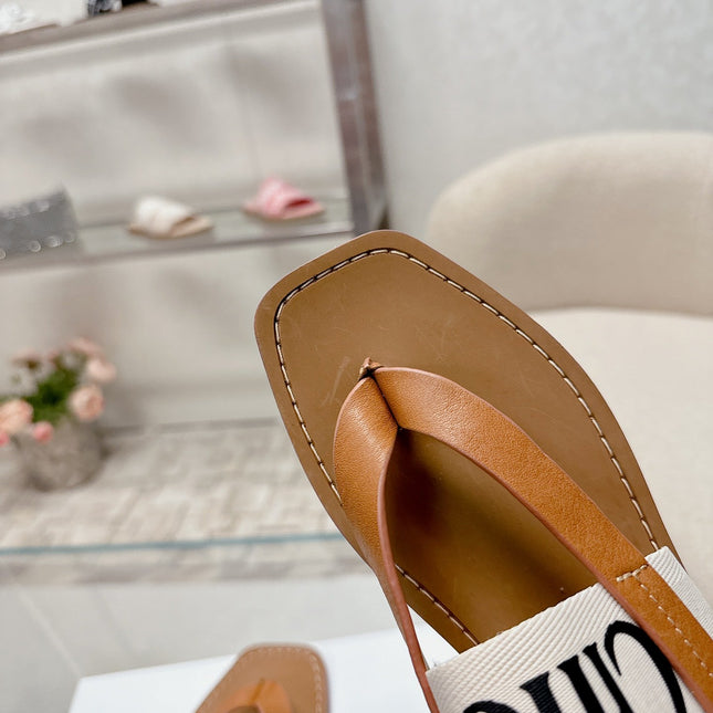 THONG SANDALS IN CINNAMON BROWN CALFSKIN AND WHITE CANVAS