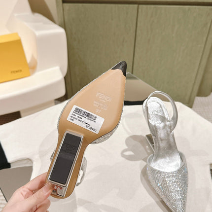 FENDI SEQUINS HIGH-HEELED SLINGBACK 85MM SILVER