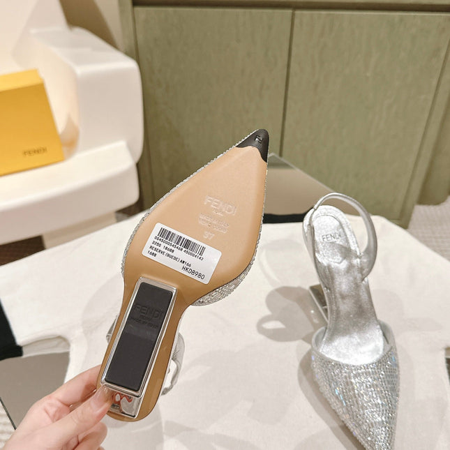 FENDI SEQUINS HIGH-HEELED SLINGBACK 85MM SILVER