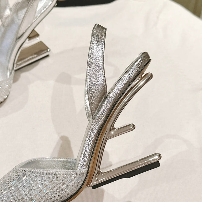 FENDI SEQUINS HIGH-HEELED SLINGBACK 85MM SILVER