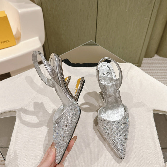 FENDI SEQUINS HIGH-HEELED SLINGBACK 85MM SILVER