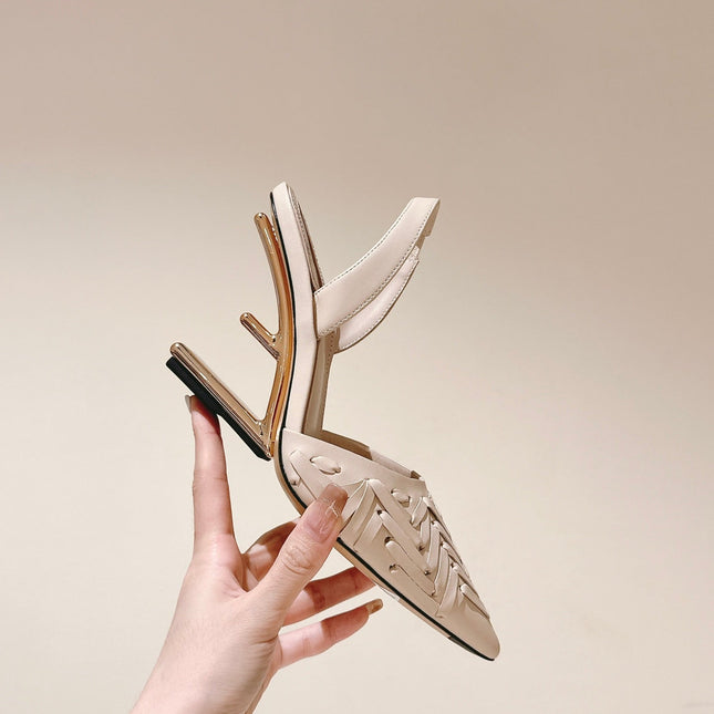 FENDI FIRST HIGH-HEELED SLINGBACK 85 MM IN BEIGE LAMBSKIN GOLD HARDWARE