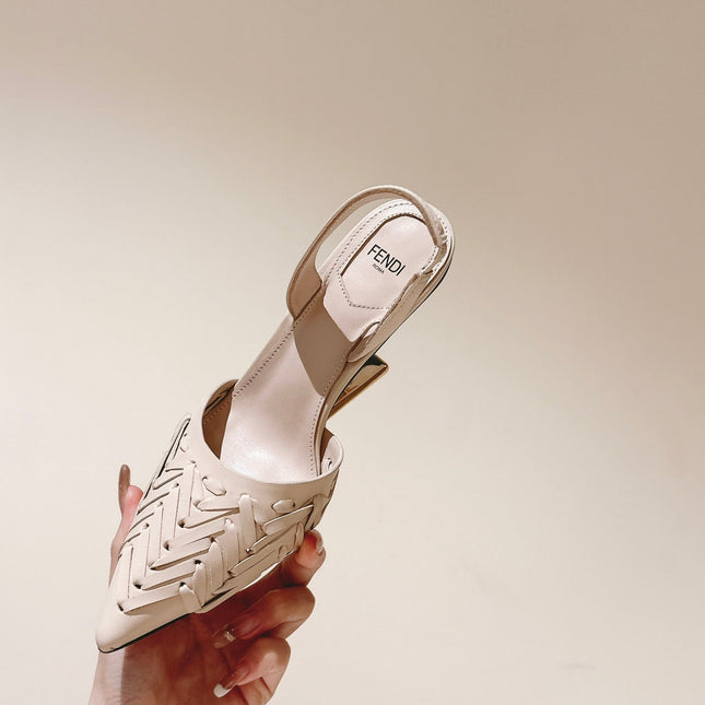 FENDI FIRST HIGH-HEELED SLINGBACK 85 MM IN BEIGE LAMBSKIN GOLD HARDWARE