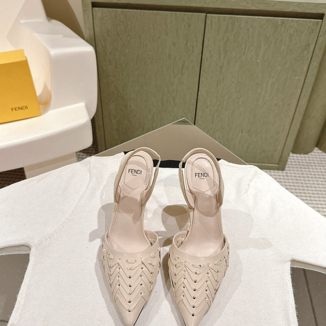 FENDI FIRST HIGH-HEELED SLINGBACK 85 MM IN BEIGE LAMBSKIN GOLD HARDWARE