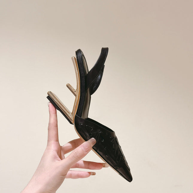 FENDI FIRST HIGH-HEELED SLINGBACK 85 MM IN BLACK LAMBSKIN GOLD HARDWARE