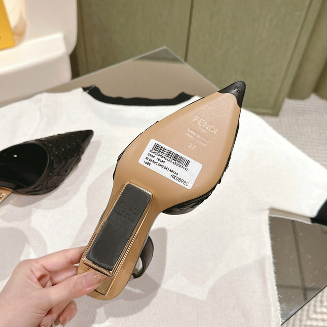 FENDI FIRST HIGH-HEELED SLINGBACK 85 MM IN BLACK LAMBSKIN GOLD HARDWARE