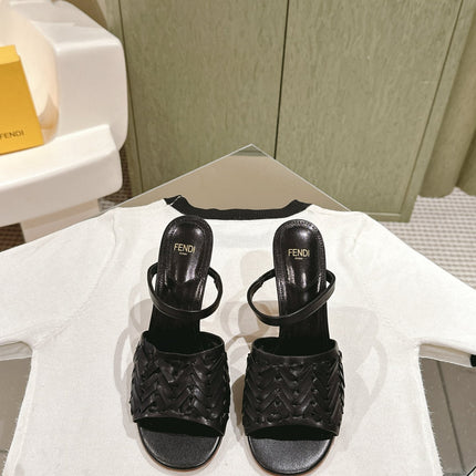 FENDI FIRST HIGH-HEELED SANDALS 85 MM IN BLACK LAMBSKIN GOLD HARDWARE
