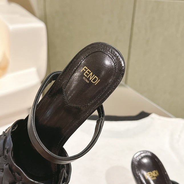 FENDI FIRST HIGH-HEELED SANDALS 85 MM IN BLACK LAMBSKIN GOLD HARDWARE