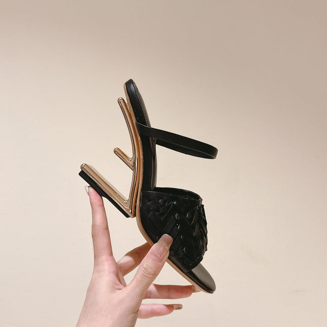 FENDI FIRST HIGH-HEELED SANDALS 85 MM IN BLACK LAMBSKIN GOLD HARDWARE