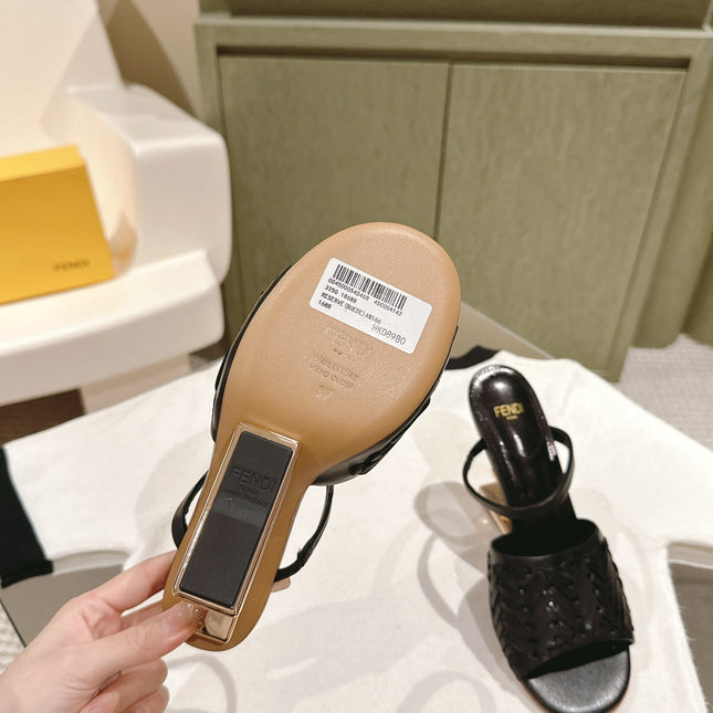 FENDI FIRST HIGH-HEELED SANDALS 85 MM IN BLACK LAMBSKIN GOLD HARDWARE