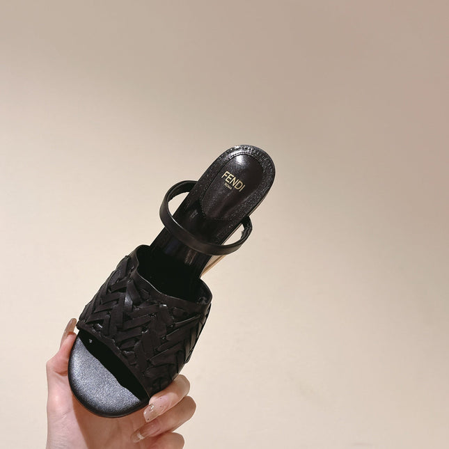 FENDI FIRST HIGH-HEELED SANDALS 85 MM IN BLACK LAMBSKIN GOLD HARDWARE