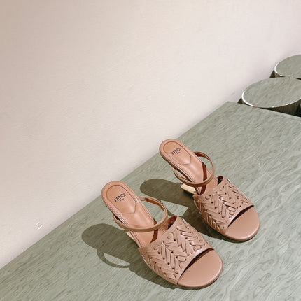 FENDI FIRST HIGH-HEELED SANDALS 85 MM IN TUSCAN TAN LAMBSKIN GOLD HARDWARE