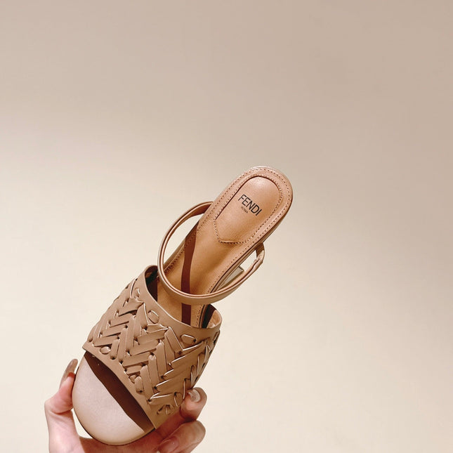 FENDI FIRST HIGH-HEELED SANDALS 85 MM IN TUSCAN TAN LAMBSKIN GOLD HARDWARE