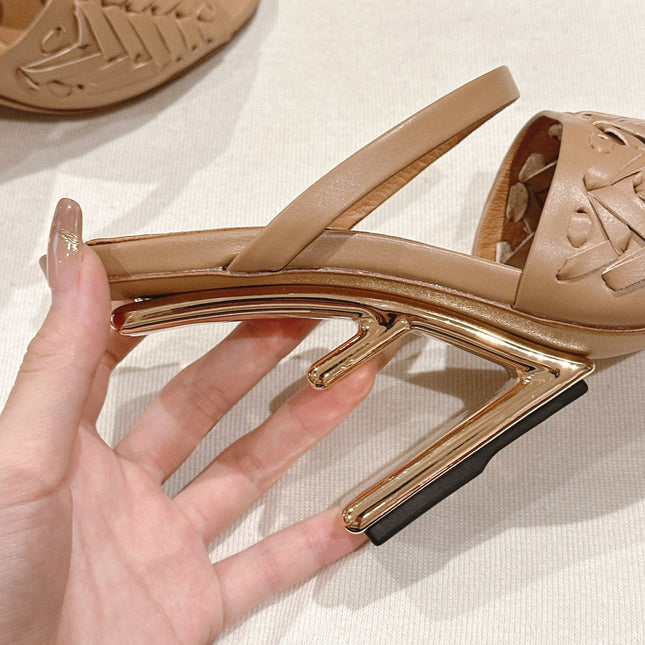 FENDI FIRST HIGH-HEELED SANDALS 85 MM IN TUSCAN TAN LAMBSKIN GOLD HARDWARE