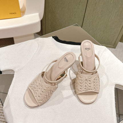 FENDI FIRST HIGH-HEELED SANDALS 85 MM IN BEIGE LAMBSKIN GOLD HARDWARE