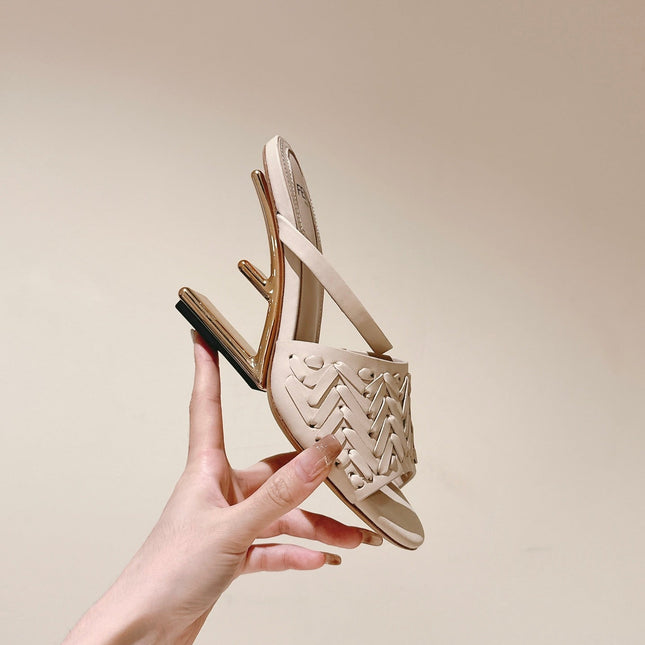 FENDI FIRST HIGH-HEELED SANDALS 85 MM IN BEIGE LAMBSKIN GOLD HARDWARE