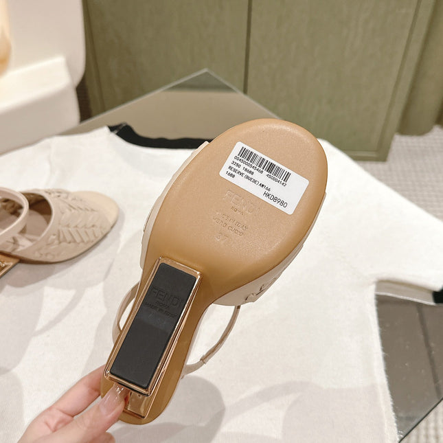 FENDI FIRST HIGH-HEELED SANDALS 85 MM IN BEIGE LAMBSKIN GOLD HARDWARE