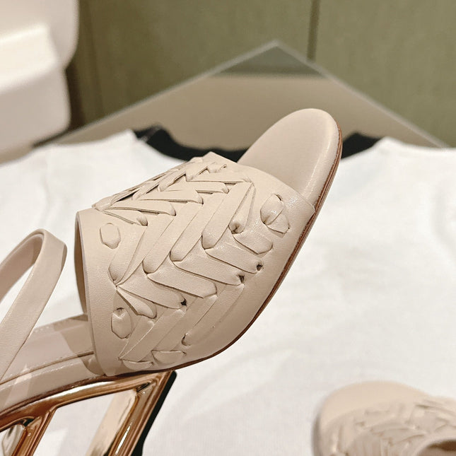 FENDI FIRST HIGH-HEELED SANDALS 85 MM IN BEIGE LAMBSKIN GOLD HARDWARE