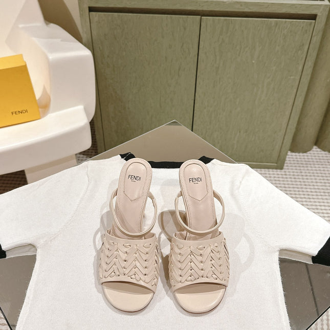 FENDI FIRST HIGH-HEELED SANDALS 85 MM IN BEIGE LAMBSKIN GOLD HARDWARE