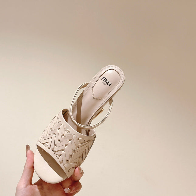 FENDI FIRST HIGH-HEELED SANDALS 85 MM IN BEIGE LAMBSKIN GOLD HARDWARE