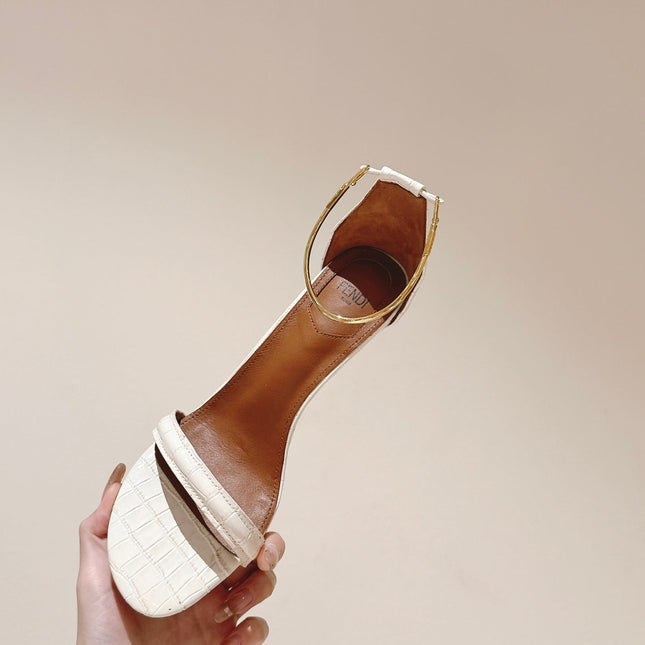 FENDI HIGH-HEELED 85 MM IN WHITE LAMBSKIN WITH GOLD HARDWARE