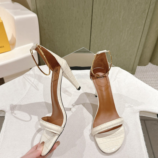 FENDI HIGH-HEELED 85 MM IN WHITE LAMBSKIN WITH GOLD HARDWARE