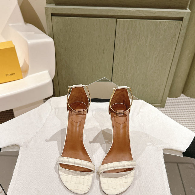 FENDI HIGH-HEELED 85 MM IN WHITE LAMBSKIN WITH GOLD HARDWARE