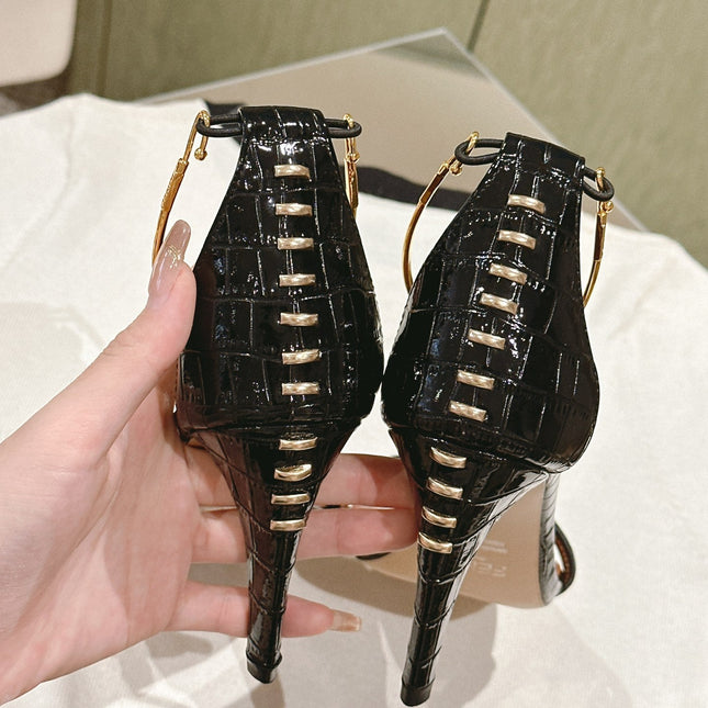 FENDI HIGH-HEELED 85 MM IN BLACK LAMBSKIN WITH GOLD HARDWARE