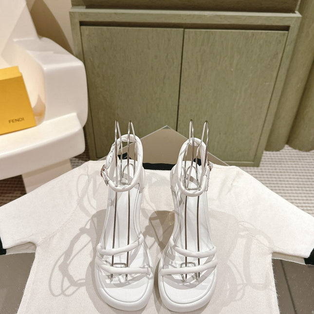 FENDI BAGUETTE HIGH HEELS 85MM IN WHITE LAMBSKIN WITH GOLD HARDWARE