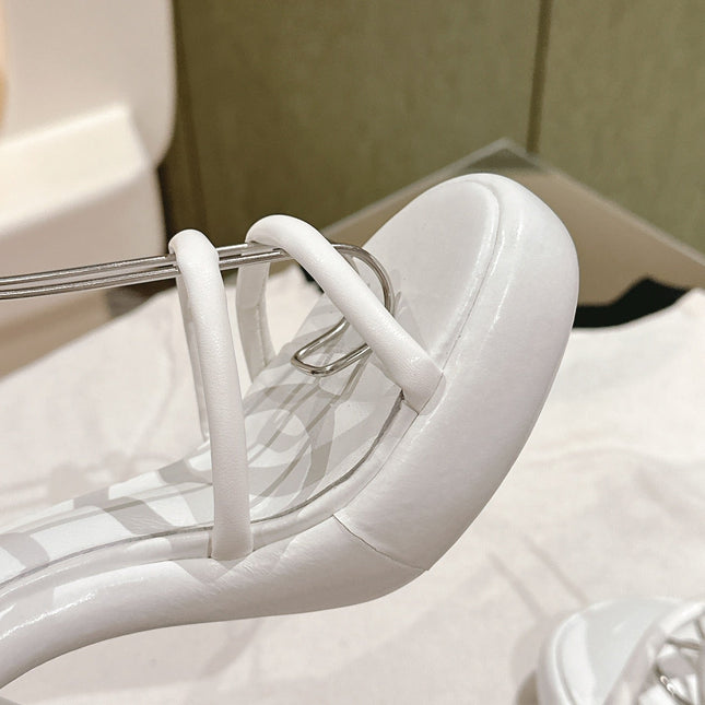 FENDI BAGUETTE HIGH HEELS 85MM IN WHITE LAMBSKIN WITH GOLD HARDWARE