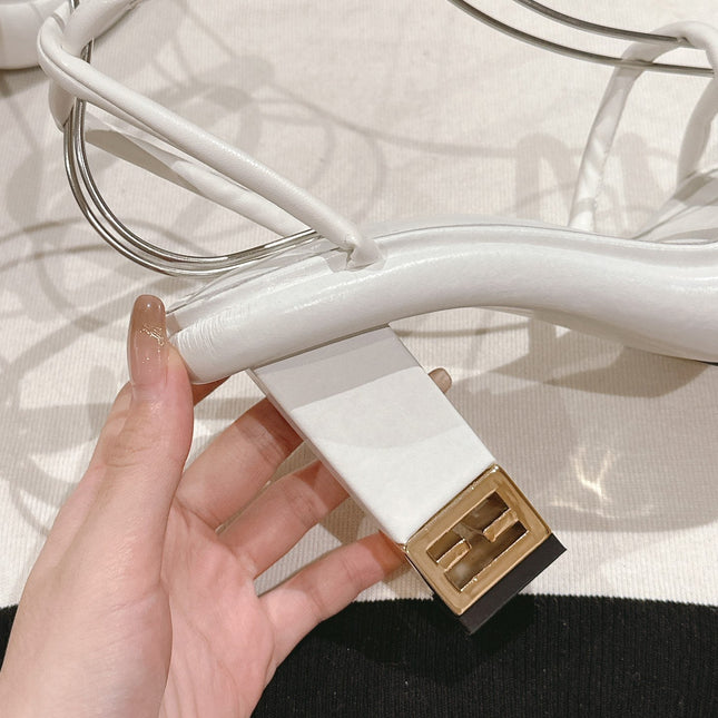 FENDI BAGUETTE HIGH HEELS 85MM IN WHITE LAMBSKIN WITH GOLD HARDWARE