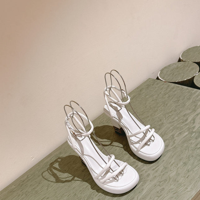 FENDI BAGUETTE HIGH HEELS 85MM IN WHITE LAMBSKIN WITH GOLD HARDWARE